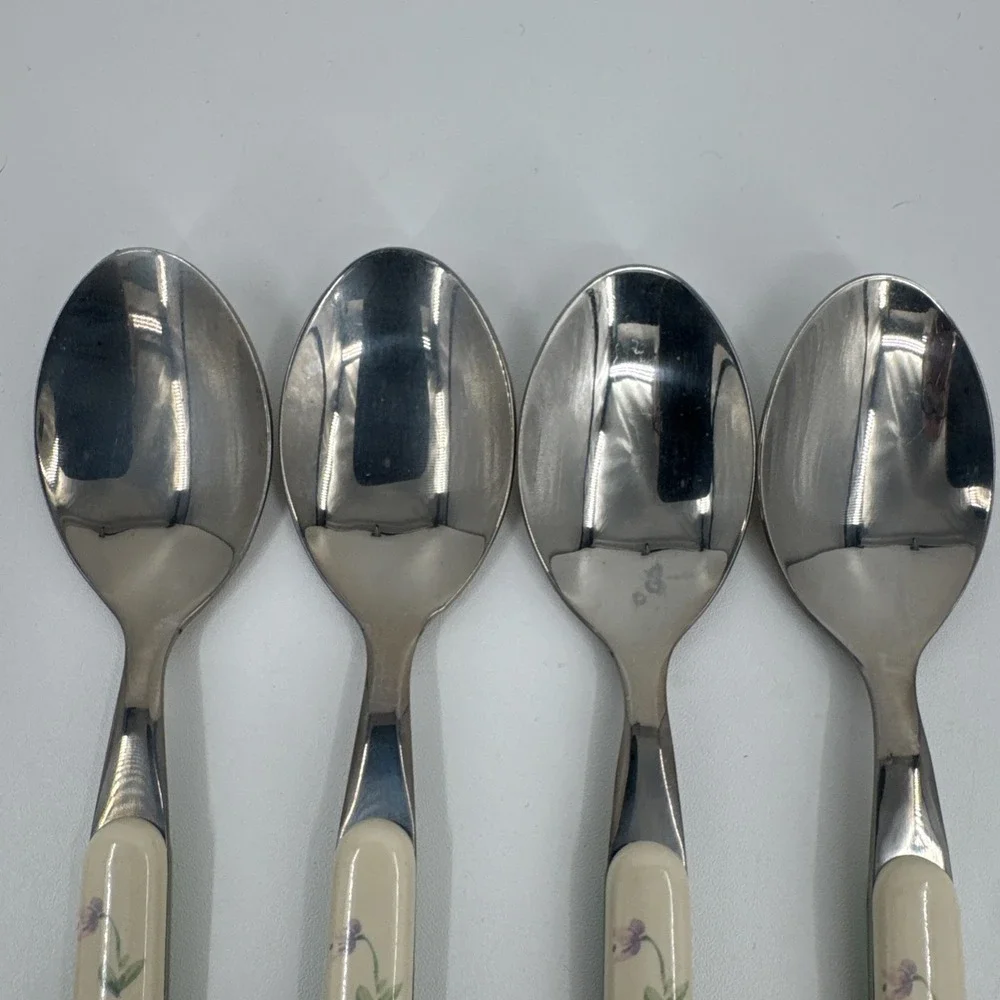 4‎ Pfaltzgraff Flower Garden Teaspoons Plastic/Stainless Country Floral